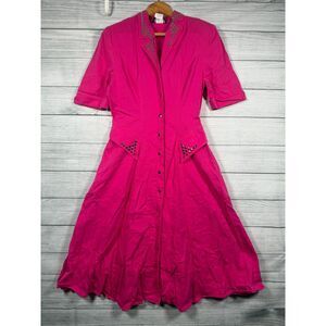 Vintage PG Collections Ginger Bort Women's 12 Hot Pink Studded Midi Dress 1285